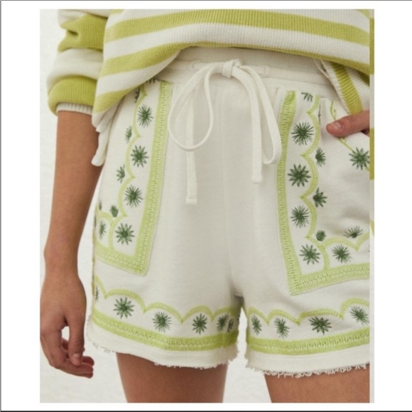 Anthropologie Daily Practice Marka Embroidered Shorts Floral Bohemian Lounge - Picture 1 of 7